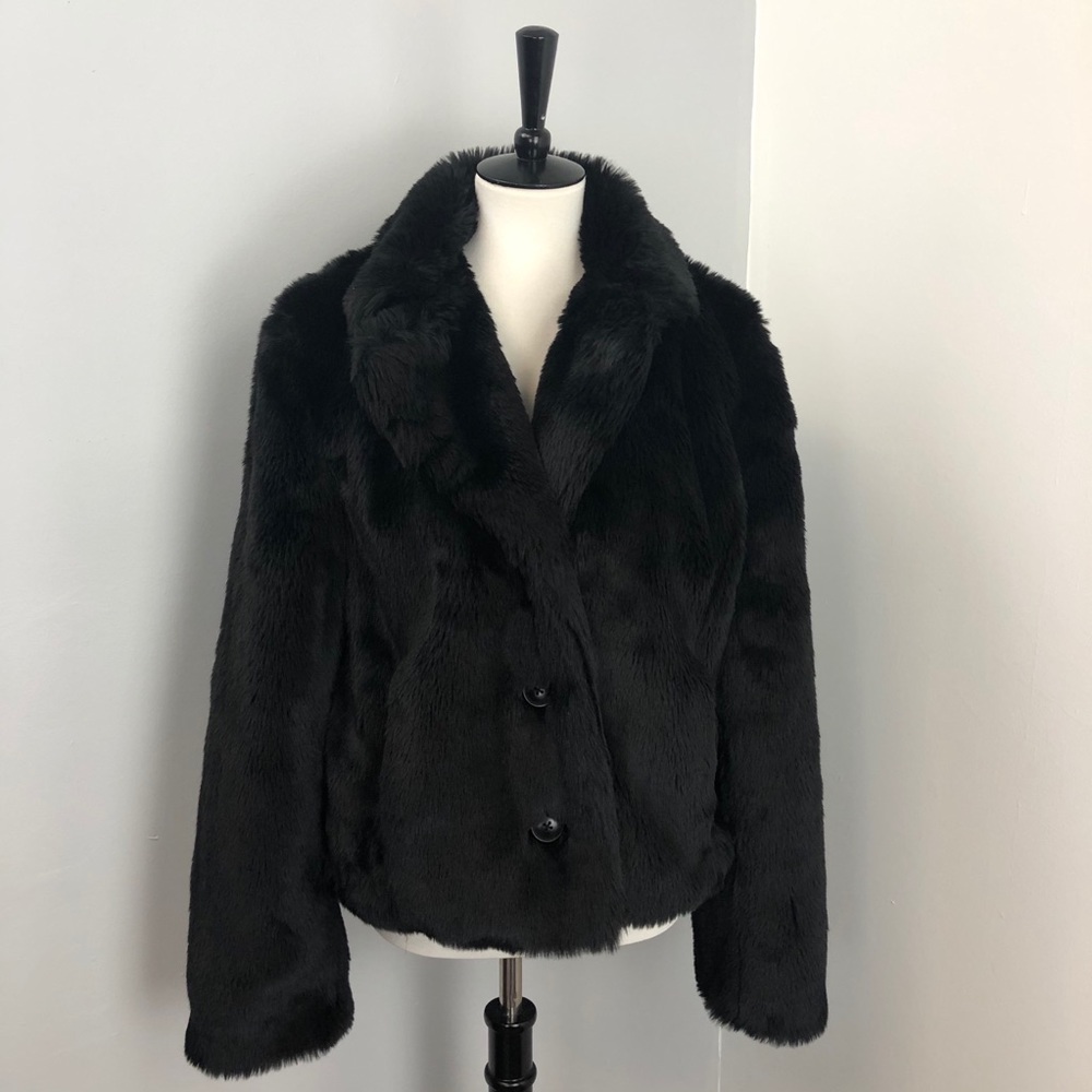 Ann Taylor Loft Black Luxe Faux Fur Coat